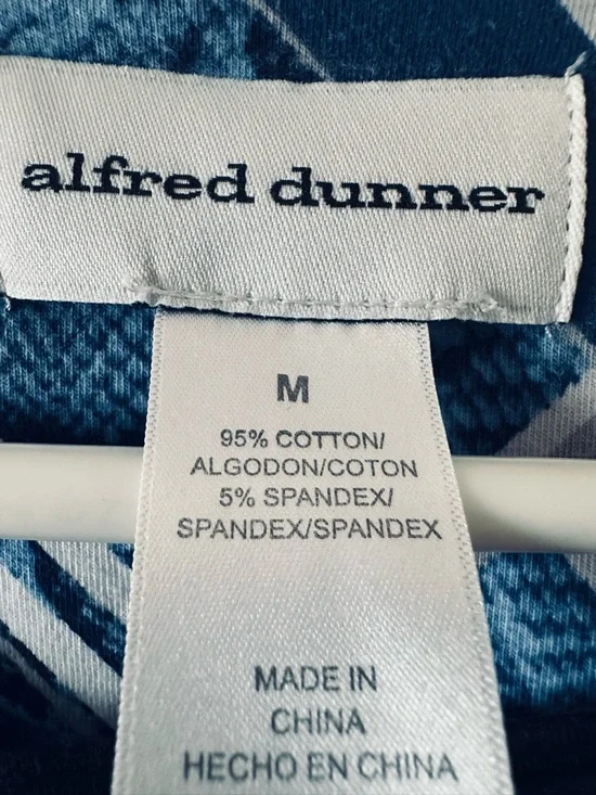 Alfred Dunner Medium Chevron-Stripe 3/4 Sleeve Top Rhinestone Embellished Neck - Picture 3 of 9